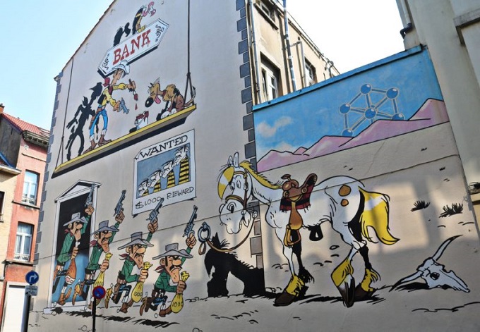 fresque -lucky-luke Bruxelles, scène de crimes